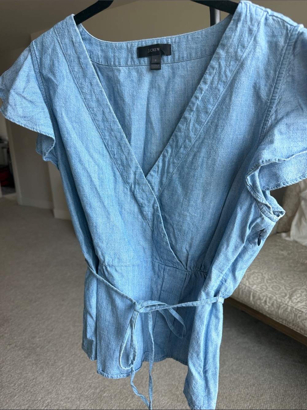 J. Crew Light Blue Chambray Wrap Top with Tie